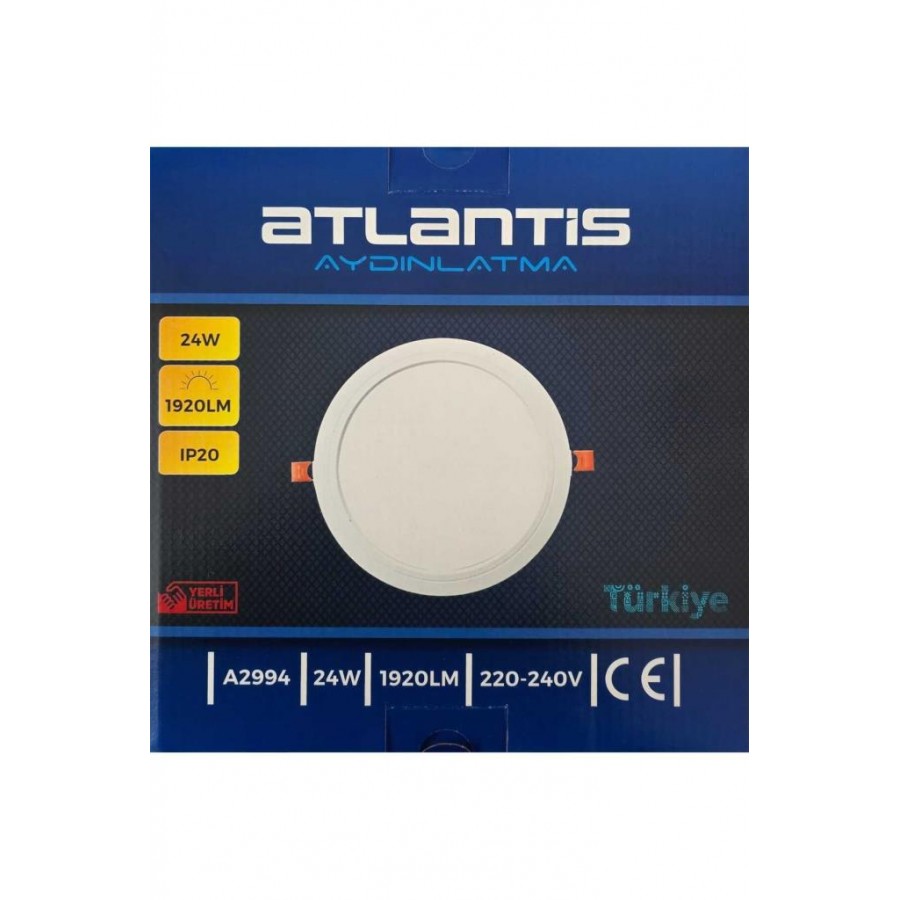 ATLANTİS 24W SIVA ALTI PANEL LED BEYAZ (18W UYUMLU) İÇ ÇAP 20CM DIŞ ÇAP 23CM SOĞUTUCULU 1920 LÜMEN