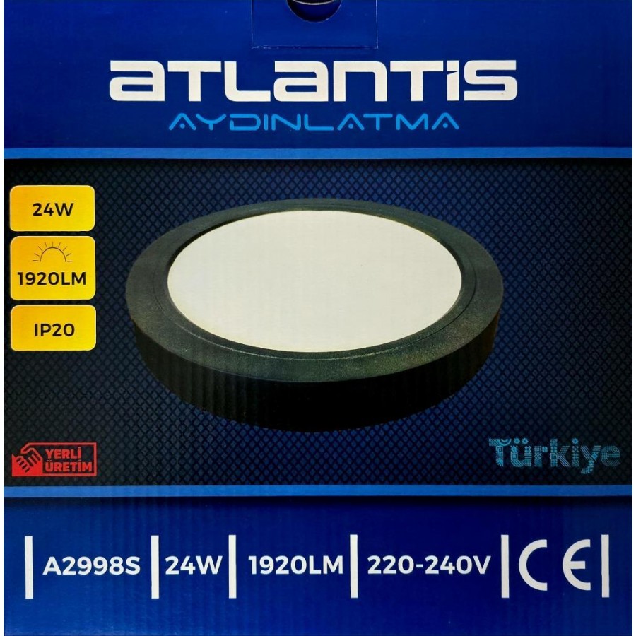 Atlantis 24w Sıva Üstü Panel Led Beyaz Yuvarlak Çap 23 cm Soğutuculu 1920 lm 220v Siyah Atlantis 24w Sıva Üstü Panel Led Beyaz Yuvarlak Çap 23 cm Soğutuculu 1920 lm 220v Siyah