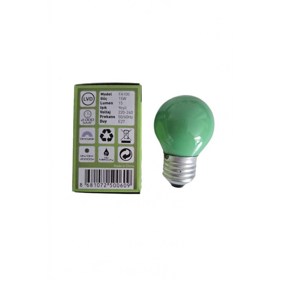 FUJİKA 15W YEŞİL GECE LAMBASI TOP AMPUL 15LM E27 220V 7CMX4CM 1 ADET