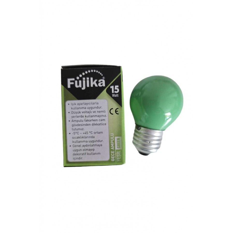 FUJİKA 15W YEŞİL GECE LAMBASI TOP AMPUL 15LM E27 220V 7CMX4CM 1 ADET FUJİKA 15W YEŞİL GECE LAMBASI TOP AMPUL 15LM E27 220V 7CMX4CM 1 ADET