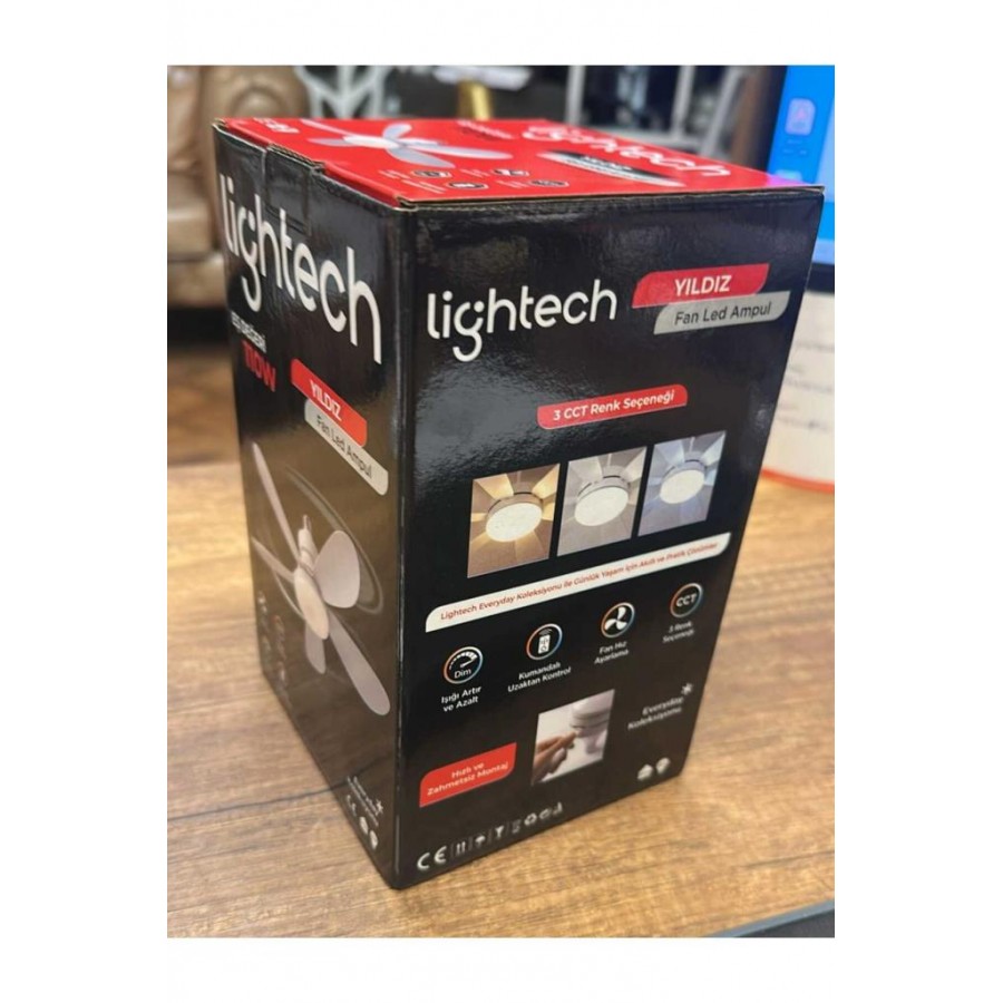 LİGHTECH 110W Pervaneli Fanlı LED Ampul Kumandalı E27 3 Renk 6 Kanat 52cm DİM Edilebilir LİGHTECH 110W Pervaneli Fanlı LED Ampul Kumandalı E27 3 Renk 6 Kanat 52cm DİM Edilebilir