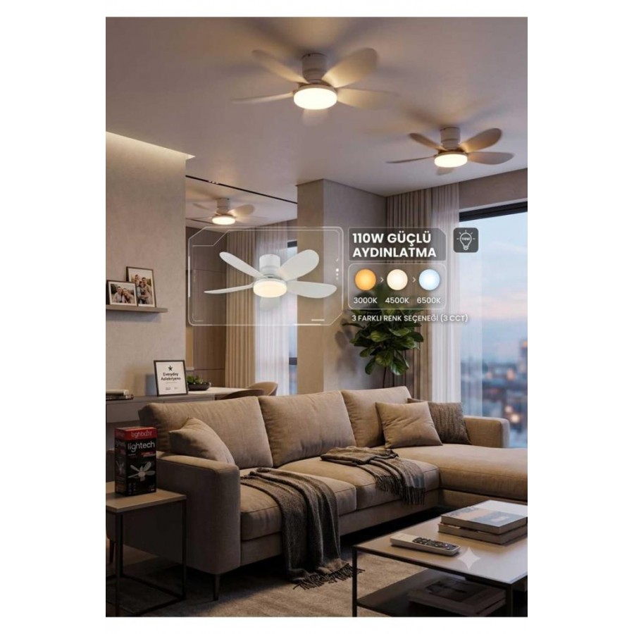 LİGHTECH 110W Pervaneli Fanlı LED Ampul Kumandalı E27 3 Renk 6 Kanat 52cm DİM Edilebilir LİGHTECH 110W Pervaneli Fanlı LED Ampul Kumandalı E27 3 Renk 6 Kanat 52cm DİM Edilebilir